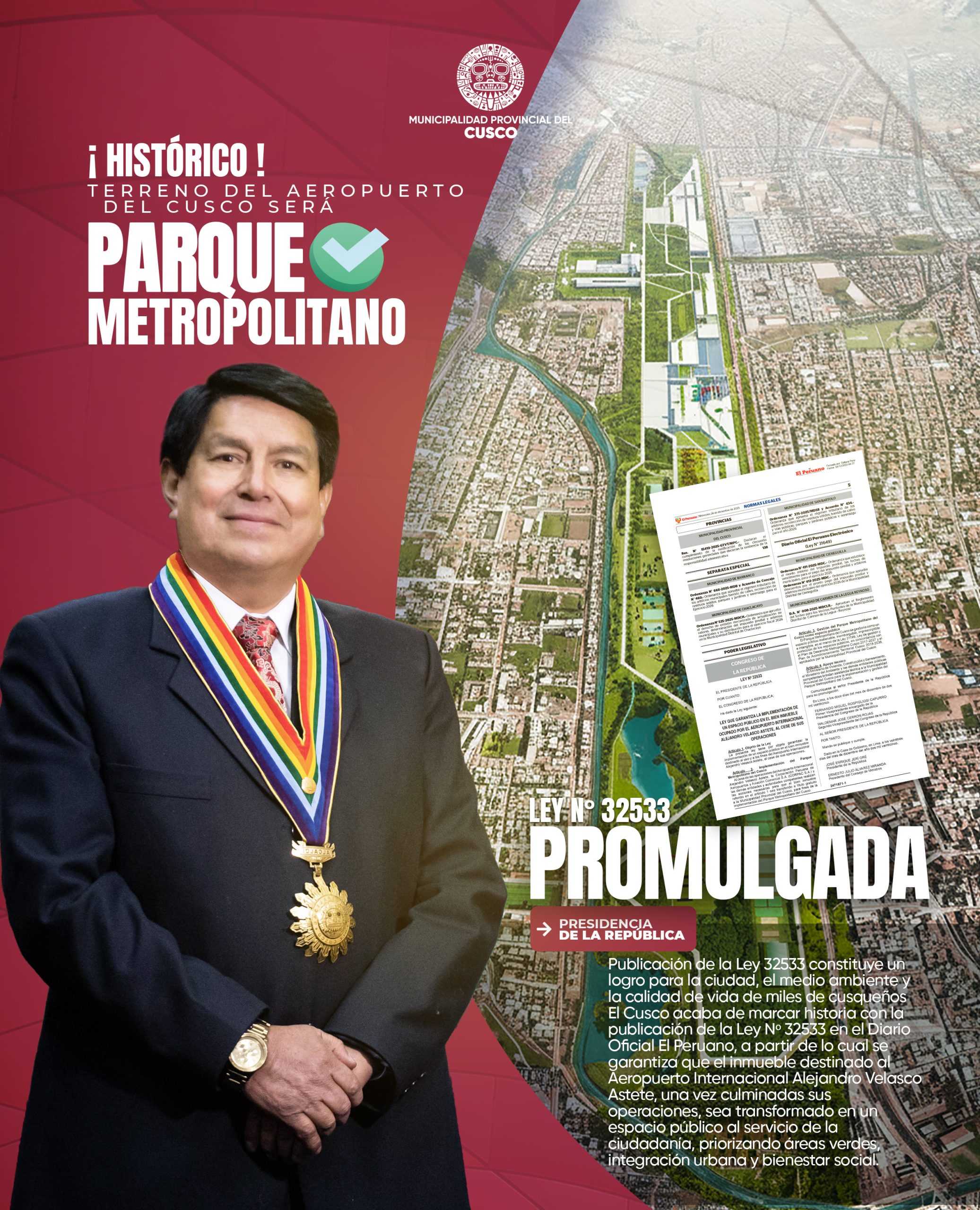 ¡LOGRO HISTÓRICO YA ES OFICIAL! LEY QUE CONVIERTE AL ANTIGUO AEROPUERTO EN EL PULMÓN ECOLÓGICO MÁS GRANDE DEL CUSCO, FUE PUBLICADA EN EL DIARIO OFICIAL EL PERUANO